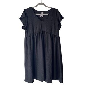 Guilty Black Eyelet Babydoll Mini Dress L Short Sleeve V-Neck Lined Casual Boho